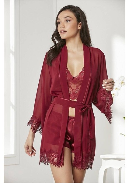 Kadın Çeyizlik Dantelli Saten 4lü Set Takım