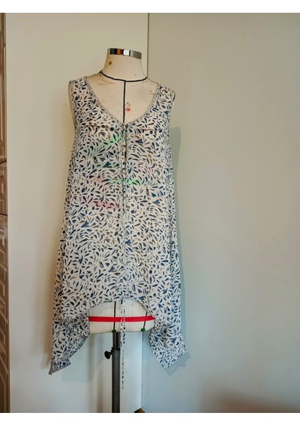 Vizon & Mavi Benekli Halter Yaka Pareo Elbise