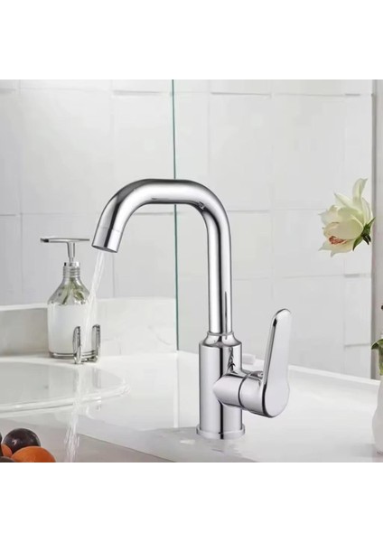 Lavabo Bataryası Krom Banyo Lavabo Musluk Ağır Prinç Gövde Döner Boru Modern Lüks Armatür Gümüş Gri