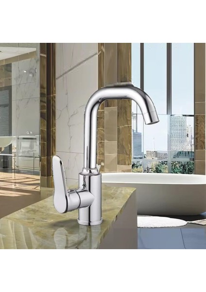 Lavabo Bataryası Krom Banyo Lavabo Musluk Ağır Prinç Gövde Döner Boru Modern Lüks Armatür Gümüş Gri modelleri