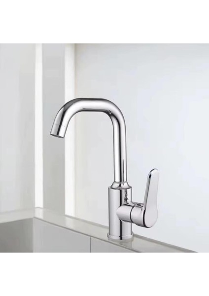 Lavabo Bataryası Krom Banyo Lavabo Musluk Ağır Prinç Gövde Döner Boru Modern Lüks Armatür Gümüş Gri fırsatları