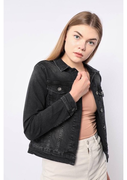 Kadın Antrasit Slim Fit Jean Ceket modelleri