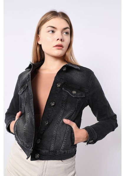 Kadın Antrasit Slim Fit Jean Ceket indirimleri