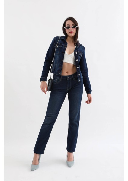Kadın Koyu Mavi Slim Fit Jean Ceket fiyatları