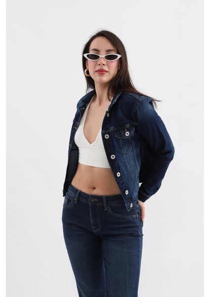 Kadın Koyu Mavi Slim Fit Jean Ceket fırsatları