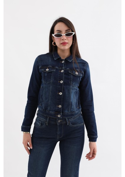 Kadın Koyu Mavi Slim Fit Jean Ceket indirimleri