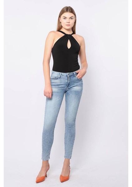 Kadın Skinny Fit Esnek Pantolon Açık Mavi