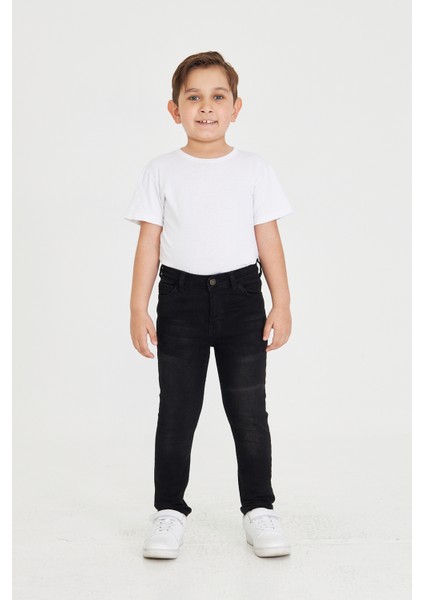 Erkek Çocuk Antrasit Jean Slim Fit Rahat Kalıp Beli Ayarlanabilir Lastikli Düğmeli LX318