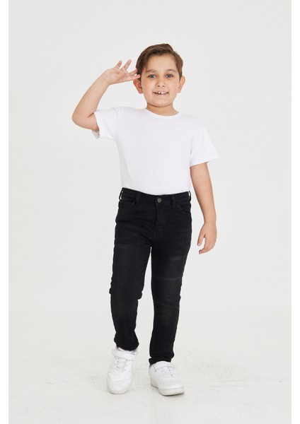 Erkek Çocuk Antrasit Jean Slim Fit Rahat Kalıp Beli Ayarlanabilir Lastikli Düğmeli LX318 modelleri
