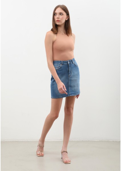 Kadın Mavi Mini Jean Etek