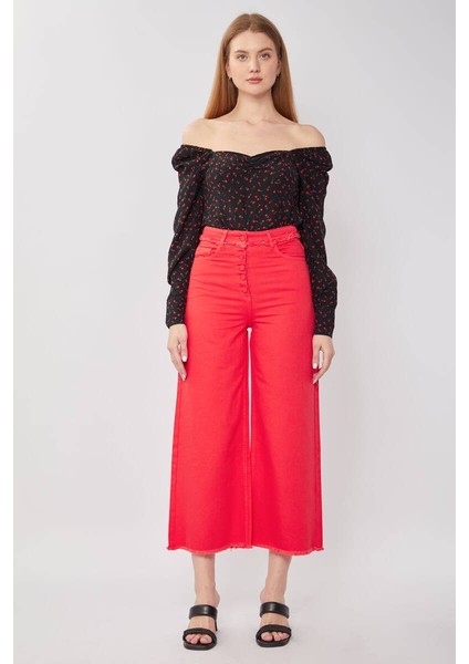 Kadın Püskül Detaylı Culotte Pantolon Kırmızı