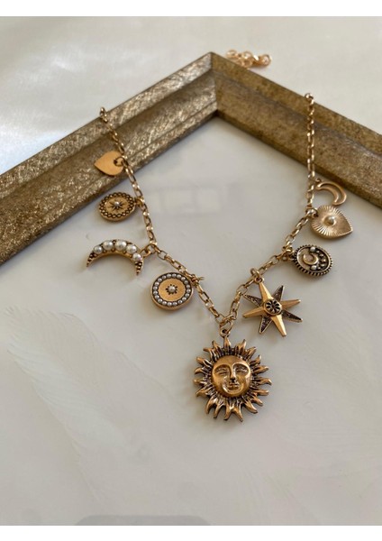 Zra 2'li Güneş ve Yıldızlı Charm Kolye