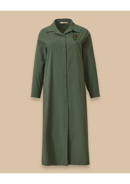 4002 Önü Boydan Düğmeli Kolu Manşetli Önü Taş Armalı Günlük Elbise #03-25# indirimleri