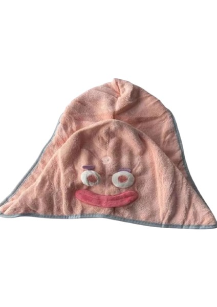 Pembe Renk Canavar Figürlü Lastikli Saç Havlusu/ Bonesi
