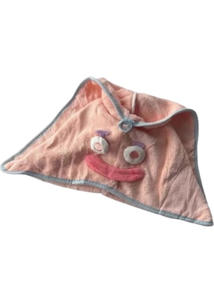Pembe Renk Canavar Figürlü Lastikli Saç Havlusu/ Bonesi