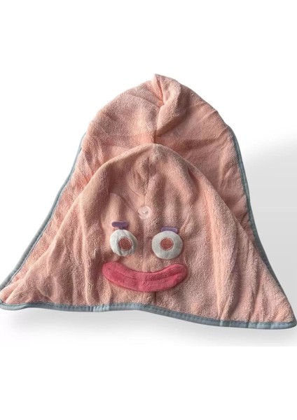 Pembe Renk Canavar Figürlü Lastikli Saç Havlusu/ Bonesi