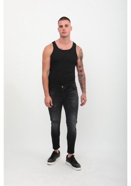 Erkek Skinny Fit Yırtık Detaylı Jean Siyah modelleri