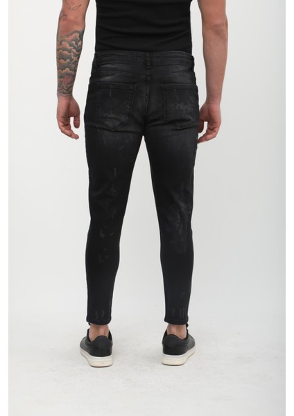 Erkek Skinny Fit Yırtık Detaylı Jean Siyah