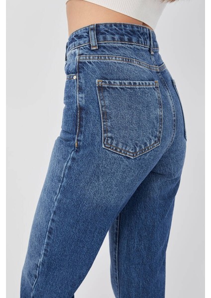 Kadın Koyu Mavi Palazzo Jean Pantolon