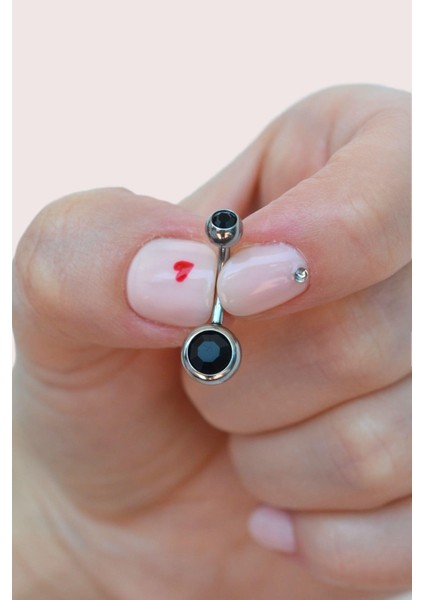 Siyah Renk Tektaşlı Çelik Göbek Piercingi