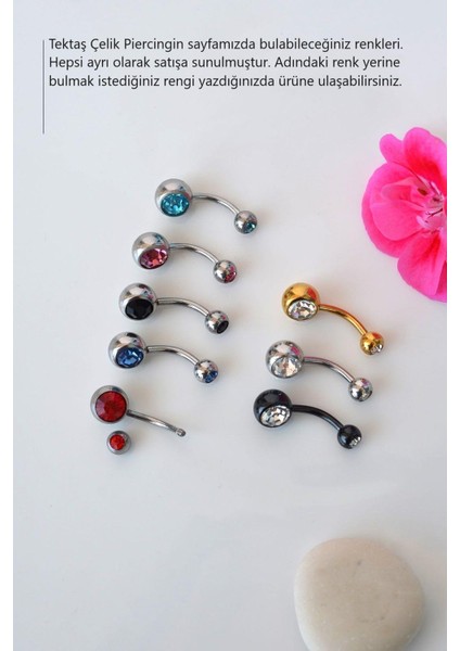 Siyah Renk Tektaşlı Çelik Göbek Piercingi modelleri