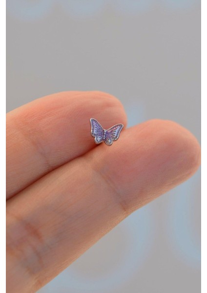 Gümüş Renk Çelik Mor Kelebek Helix Piercing Kıkırdak Lob