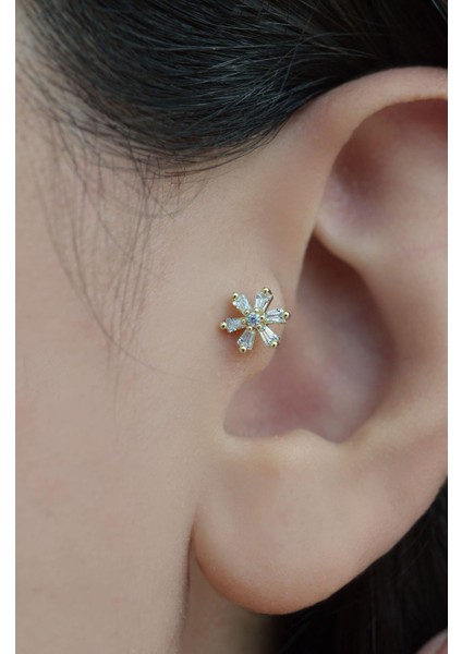 Sacce Scarves&Accessories Arkası Düz Çiçek Tragus Piercing Helix Lob Kıkırdak