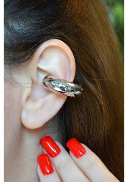Büyük Bombeli Earcuff Büyük Halka Geçirmeli Kıkırdak Küpesi Gümüş Renk fırsatları