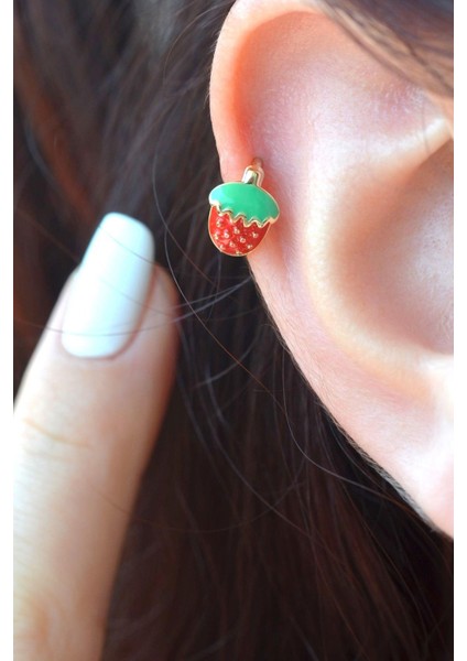 Kırmızı Çilek Helix Piercing Kıkırdak Lob Çilekli Küpe Tek Adet