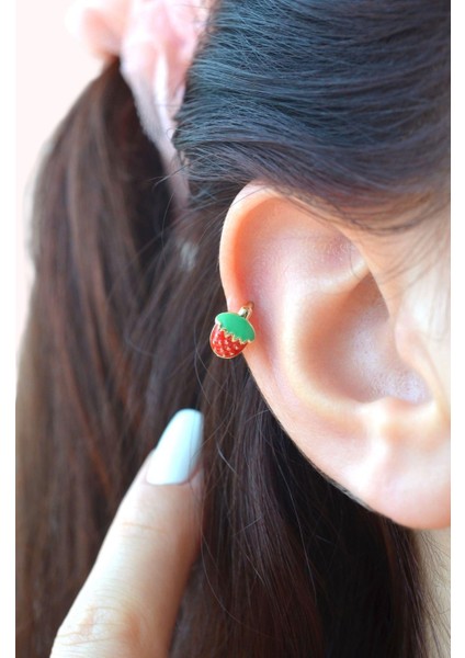 Kırmızı Çilek Helix Piercing Kıkırdak Lob Çilekli Küpe Tek Adet