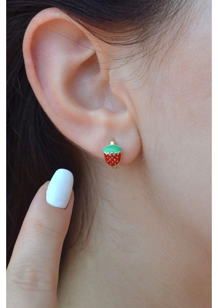 Kırmızı Çilek Helix Piercing Kıkırdak Lob Çilekli Küpe Tek Adet