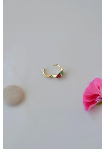 Kırmızı Çilek Helix Piercing Kıkırdak Lob Çilekli Küpe Tek Adet