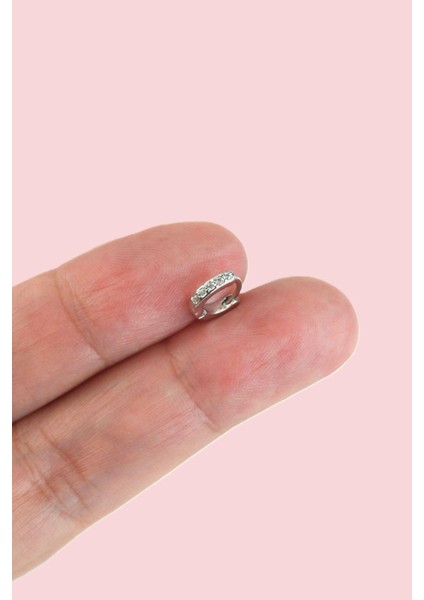 5 mm Taşlı Mini Halka Piercing Forward Helix Daith Helix Tragus Gümüş Renkli