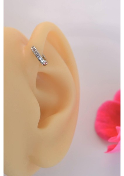 5 mm Taşlı Mini Halka Piercing Forward Helix Daith Helix Tragus Gümüş Renkli modelleri