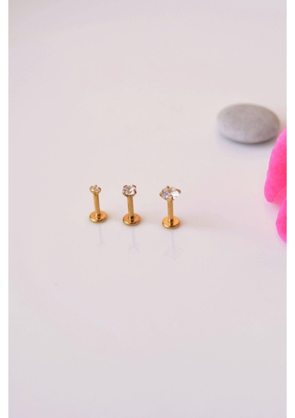 Tektaşlı 3'lü Set Çelik Piercing Tragus Helix Kıkırdak Lob Burun 6 mm Gold fırsatları