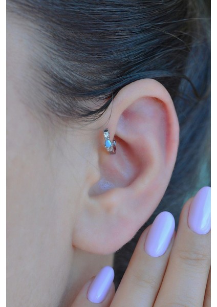 Mavi Taşlı 5 mm Mini Halka Piercing Forward Helix Tragus Piercing Daith Helix