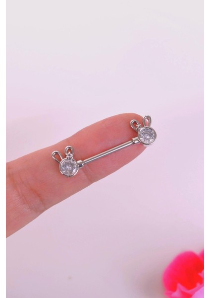 Tavşan Kulak Nipple Piercing Mini Yıldızlı Tavşan Kulak Meme Ucu Piercingi
