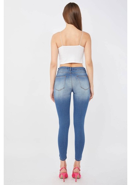 Kadın Skinny Fit Esnek Pantolon Mavi
