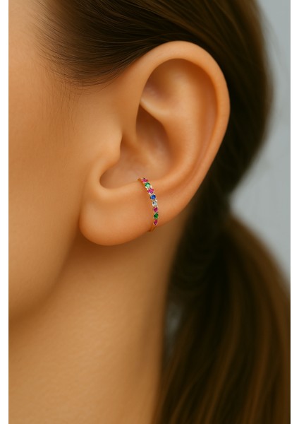 Multicolor Çok Renkli İnce Taşlı Earcuff Sıkıştırmalı Kıkırdak Küpesi fırsatları