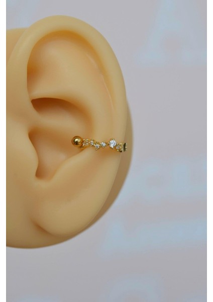 Gold Taşlı Kelebekli Helix Piercing Halka Taşlı Conch Piercingi