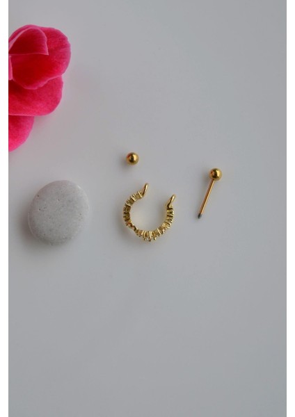 Gold Taşlı Kelebekli Helix Piercing Halka Taşlı Conch Piercingi fırsatları