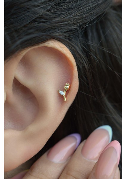 Gold Tomurcuk Gül Helix Piercing Kıkırdak Lob