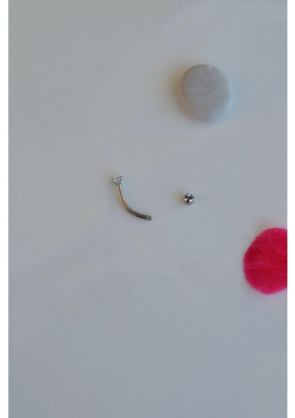 Minimal Çelik Taşlı Göbek Piercingi Gümüş Renkli modelleri