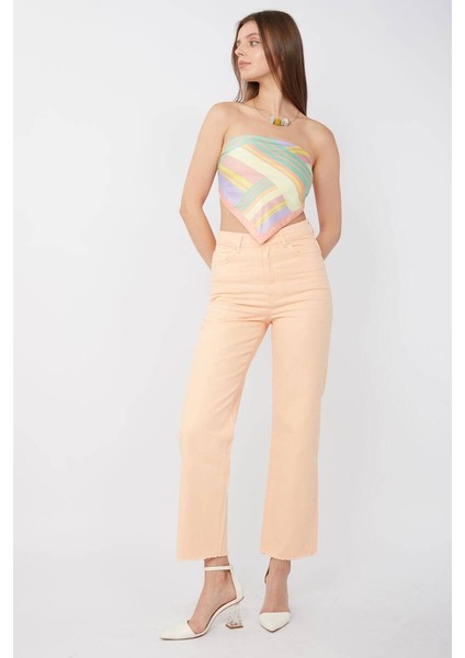 Kadın Basic Paçası Kesik Jean Pantolon Somon modelleri