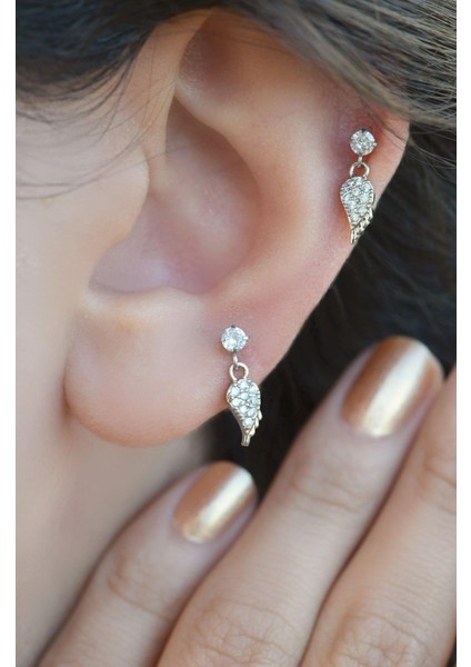 Melek Kanadı Sallantılı Piercing Helix Kıkırdak Gümüş Renk