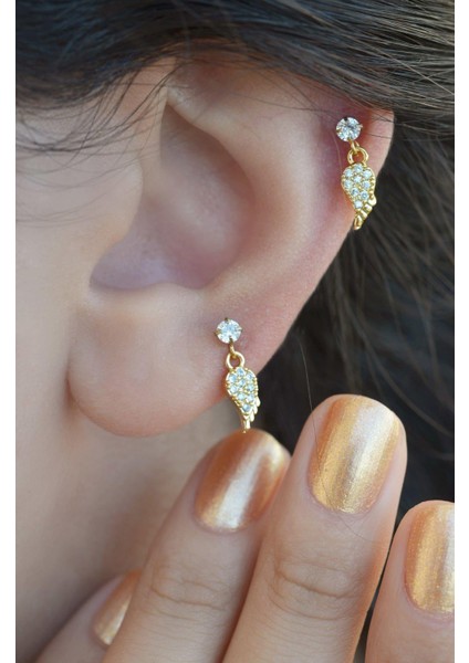 Gold Melek Kanadı Sallantılı Piercing Helix KIkırdak