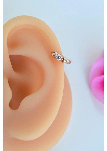Tektaşlı Halka Helix Piercing Kıkırdak Lob Küpesi 8 mm