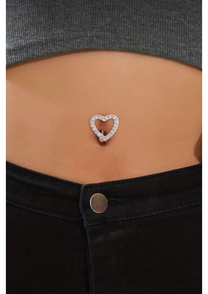 Kalp Model Göbek Piercingi Gümüş Renkli