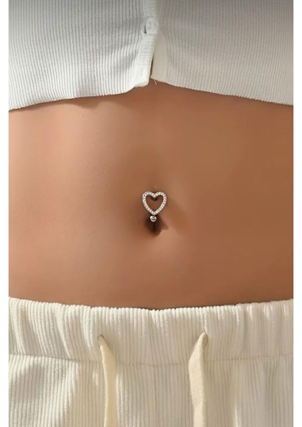 Kalp Model Göbek Piercingi Gümüş Renkli modelleri