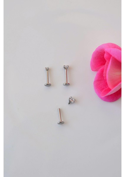 Tektaşlı 3'lü Set Çelik Piercing Tragus Helix Kıkırdak Lob Burun 8 mm Gümüş Renk
